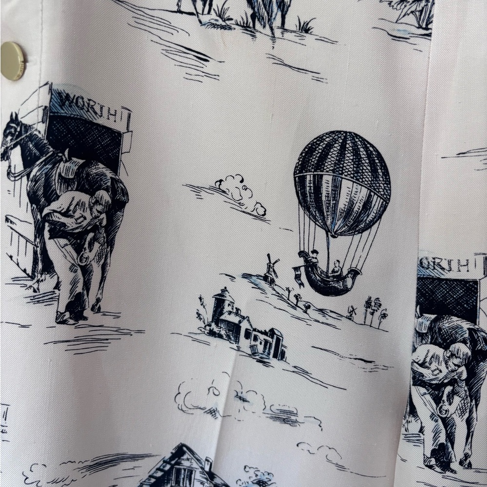 Worth Ivory and Navy Toile Silk Pants - Picture 2 of 4